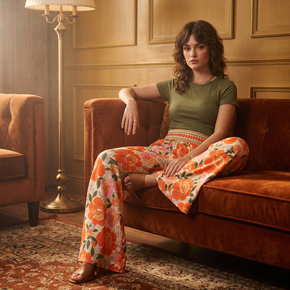 Women's Floral Print High-Waisted Wide-Leg Pants