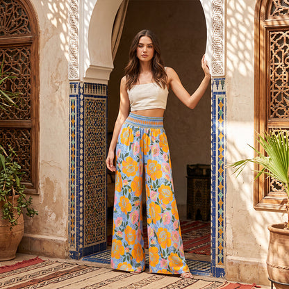 Women's Floral Print High-Waisted Wide-Leg Pants