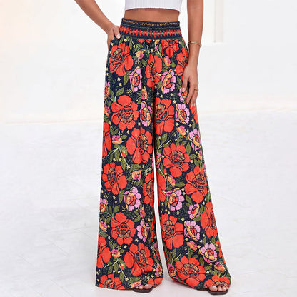 Women's Floral Print High-Waisted Wide-Leg Pants