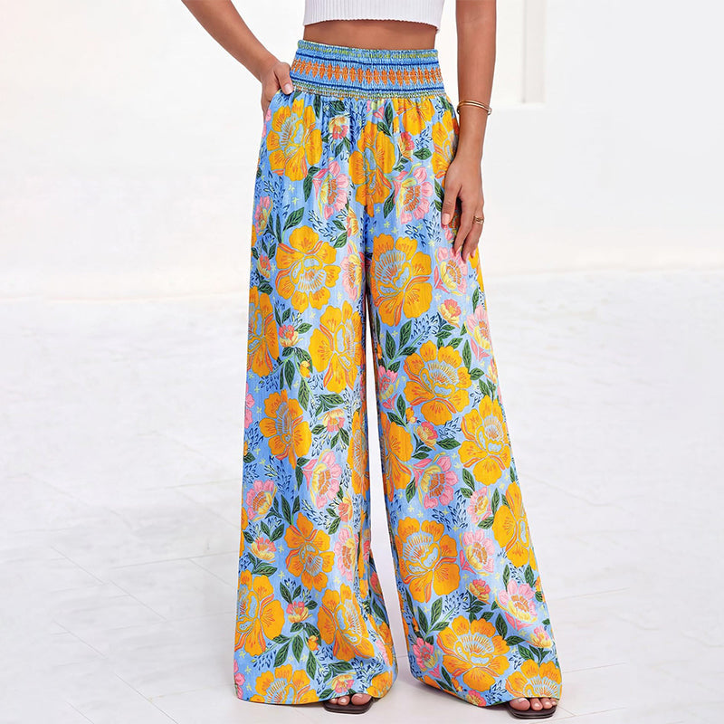 Women's Floral Print High-Waisted Wide-Leg Pants
