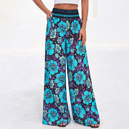Women's Floral Print High-Waisted Wide-Leg Pants