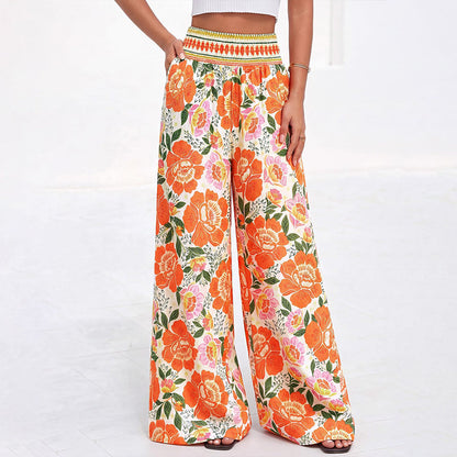 Women's Floral Print High-Waisted Wide-Leg Pants