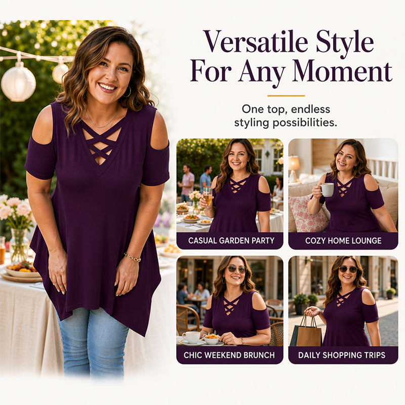 Women's Cold-Shoulder Criss Cross Top