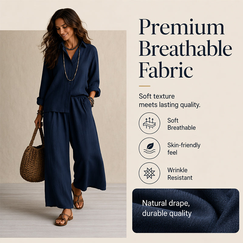 Women's Long Sleeve Shirt & Wide-Leg Pants Set