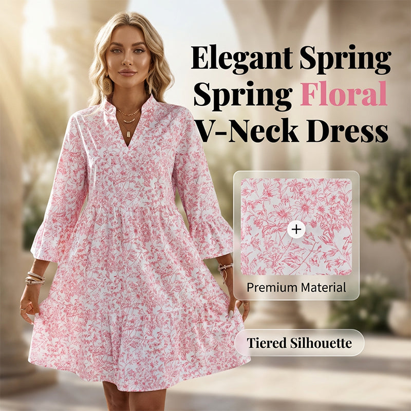 🏖️Summer Hot Sale 50% OFF🏝️👚Women's Floral Print V-Neck Tiered Dress✨