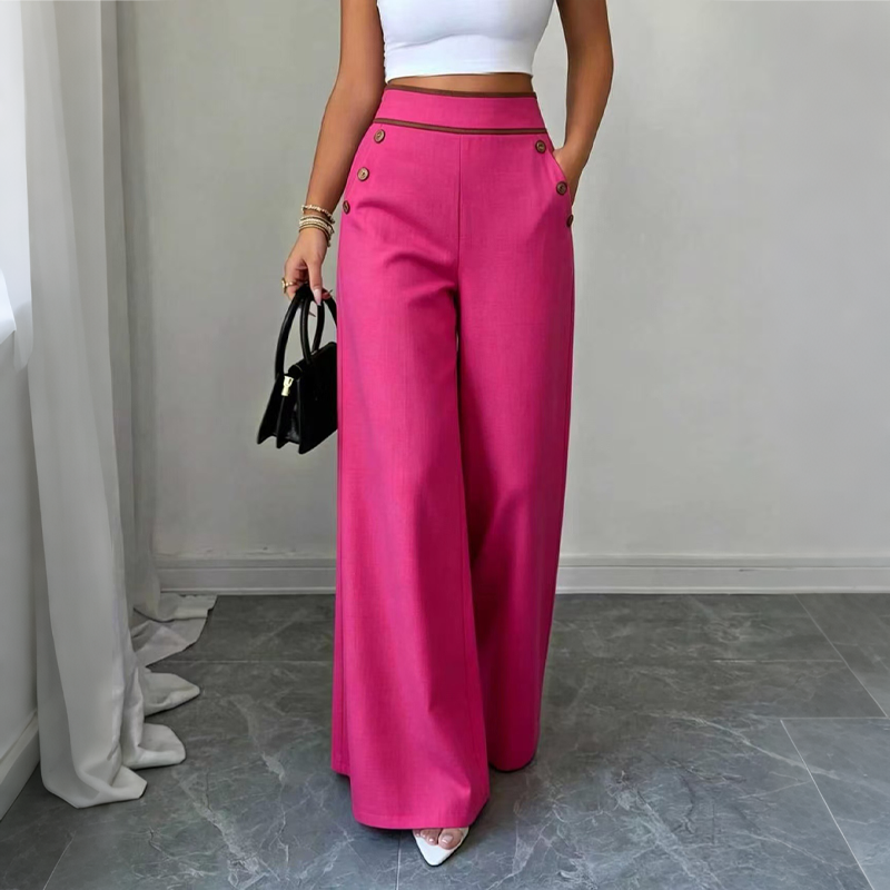 ⌛Limited-Time Offer-Women's High-Waisted Wide-Leg Pants with Contrast Trim