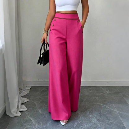 ⌛Limited-Time Offer-Women's High-Waisted Wide-Leg Pants with Contrast Trim