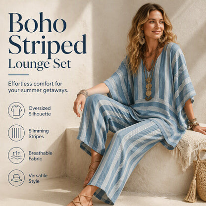 ⌛Limited-Time Offer-Women's Loose V-Neck Striped 2-Piece Casual Set