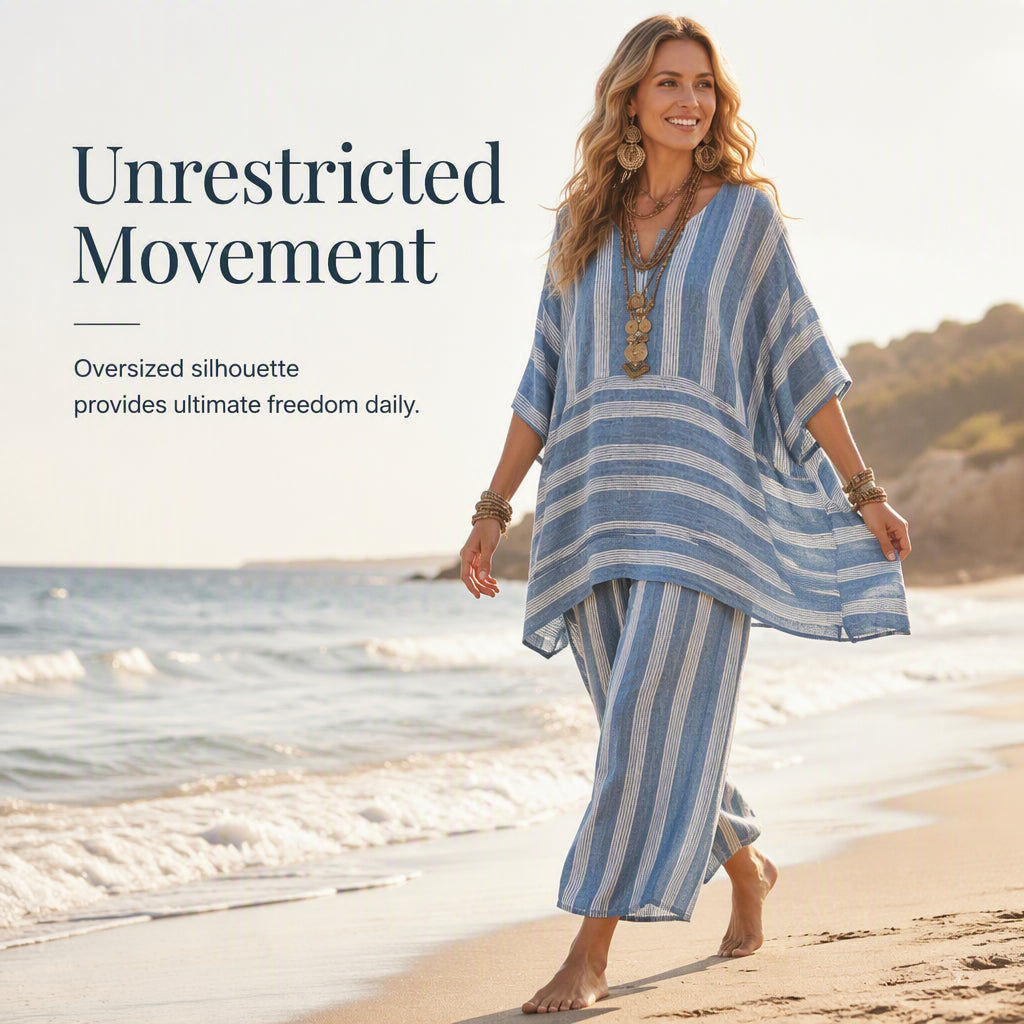 ⌛Limited-Time Offer-Women's Loose V-Neck Striped 2-Piece Casual Set