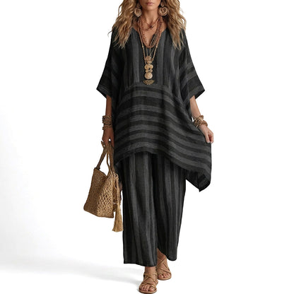 ⌛Limited-Time Offer-Women's Loose V-Neck Striped 2-Piece Casual Set
