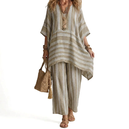 ⌛Limited-Time Offer-Women's Loose V-Neck Striped 2-Piece Casual Set