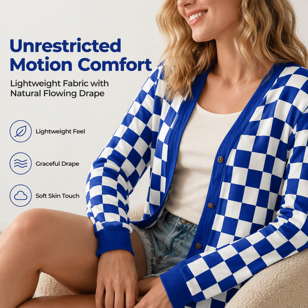 ⌛Limited-Time Offer-Women's Long Sleeve Plaid Knit Cardigan