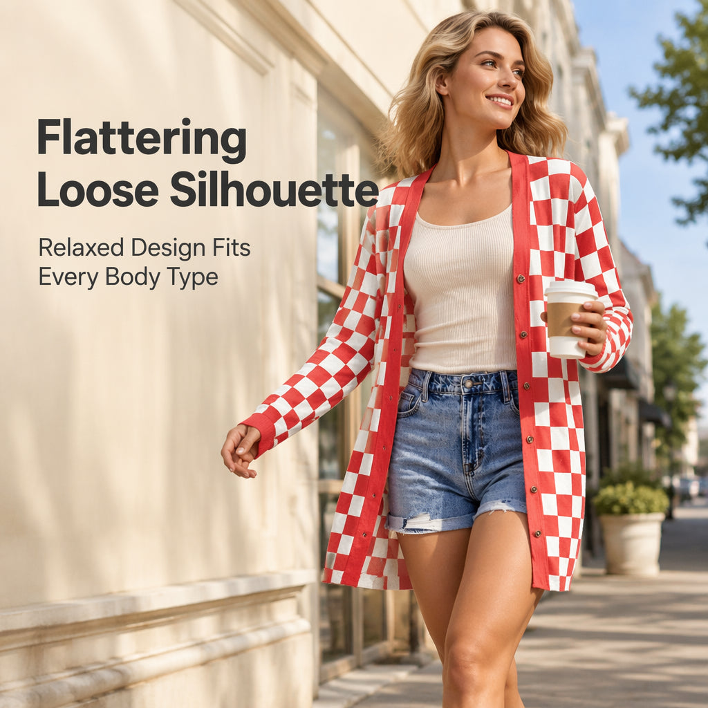 ⌛Limited-Time Offer-Women's Long Sleeve Plaid Knit Cardigan