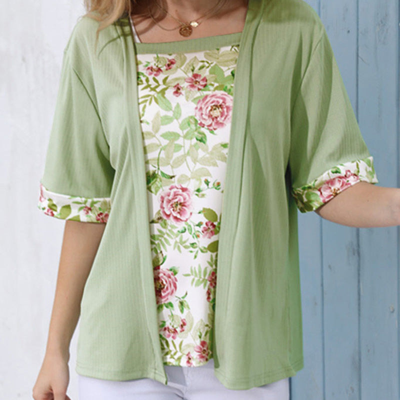 ⌛Limited-Time Offer-Floral Printed Mock 2-Piece Top