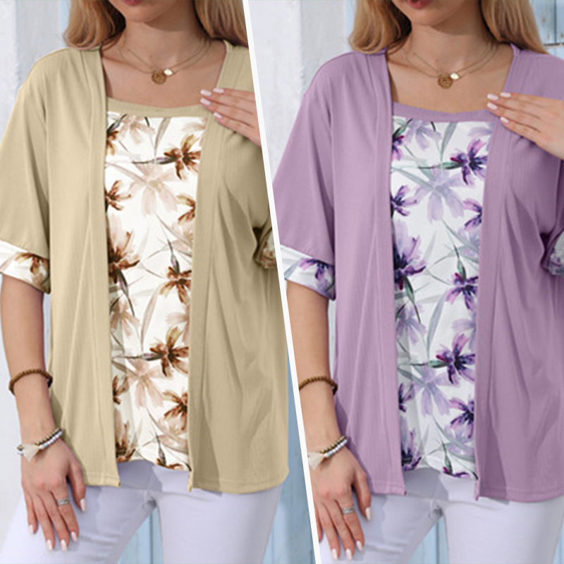 ⌛Limited-Time Offer-Floral Printed Mock 2-Piece Top