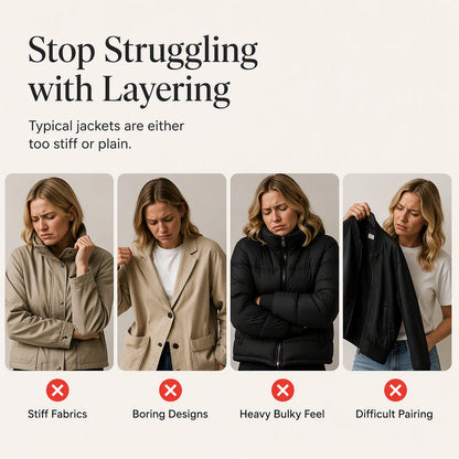 Women’s Elegant Denim Spliced Ribbed Knit Coat