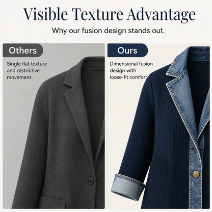 Women’s Elegant Denim Spliced Ribbed Knit Coat