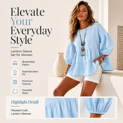 Women's Summer Lantern Sleeve Tiered Ruffle Blouse