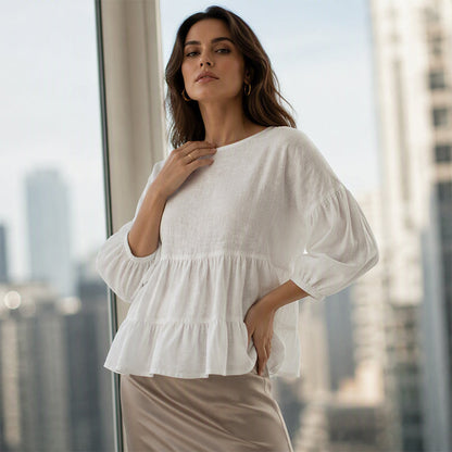 Women's Summer Lantern Sleeve Tiered Ruffle Blouse