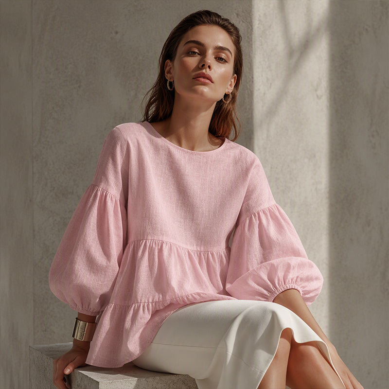 Women's Summer Lantern Sleeve Tiered Ruffle Blouse