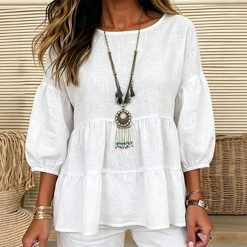 Women's Summer Lantern Sleeve Tiered Ruffle Blouse