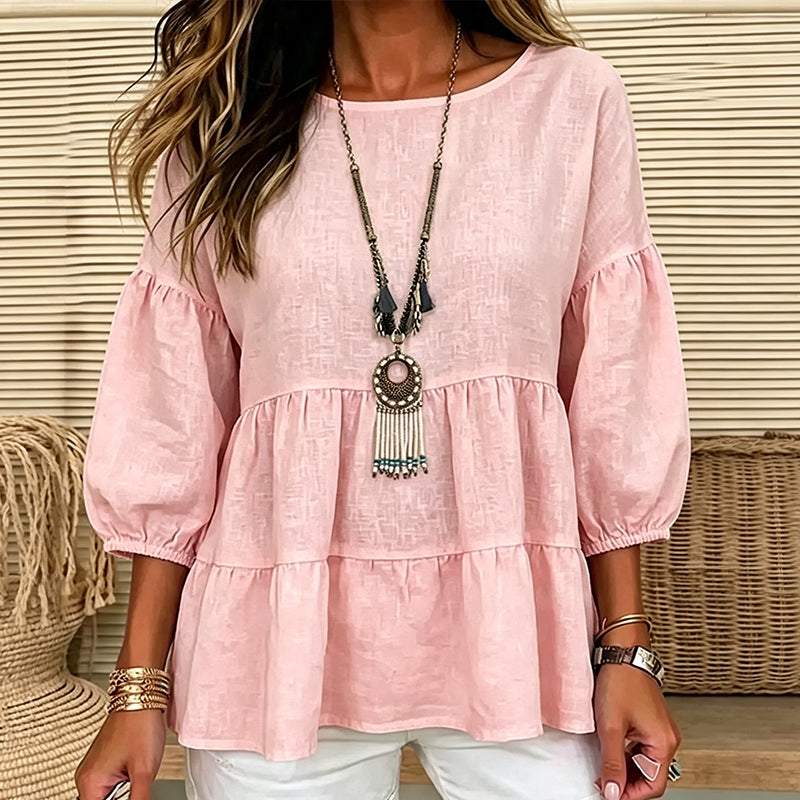 Women's Summer Lantern Sleeve Tiered Ruffle Blouse