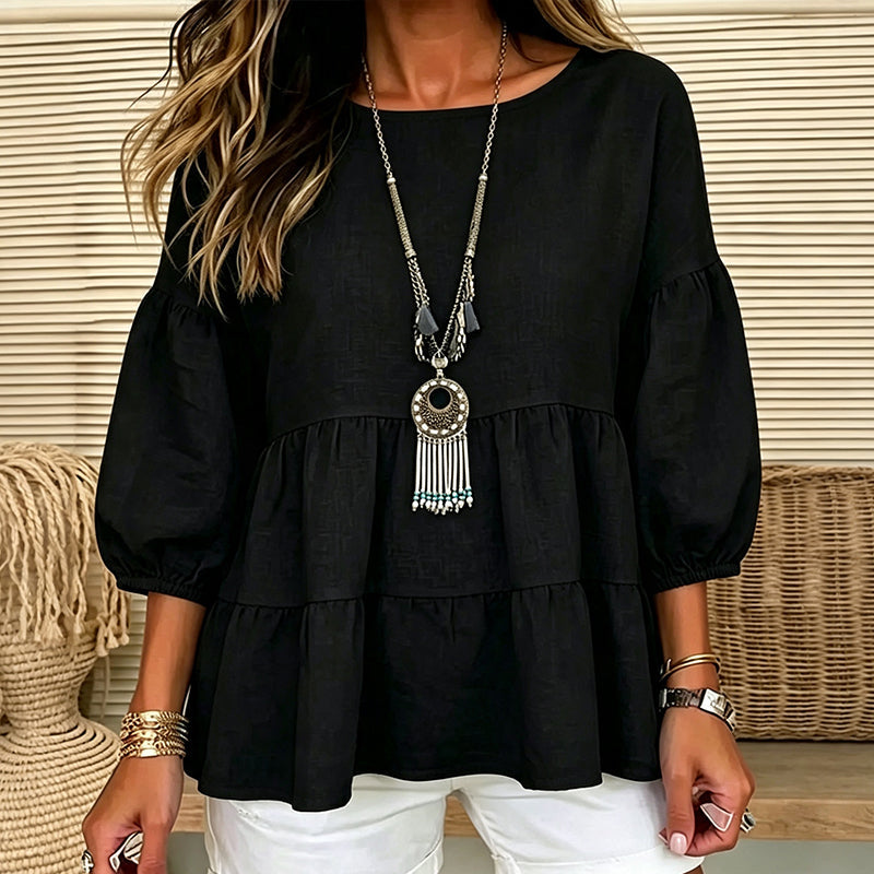 Women's Summer Lantern Sleeve Tiered Ruffle Blouse