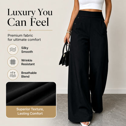 Trending Now⭐👖✨ High-Waisted Wide-Leg Pants with Side Buttons – Flattering Silhouette & Unique Detail for Effortless Style