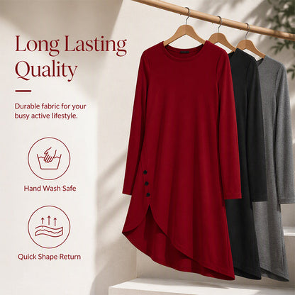 Women's Solid Color Long Sleeve Asymmetrical Dress