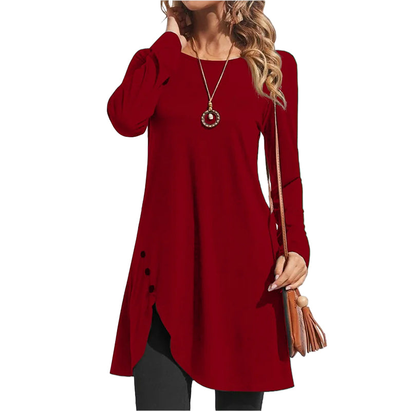 Women's Solid Color Long Sleeve Asymmetrical Dress