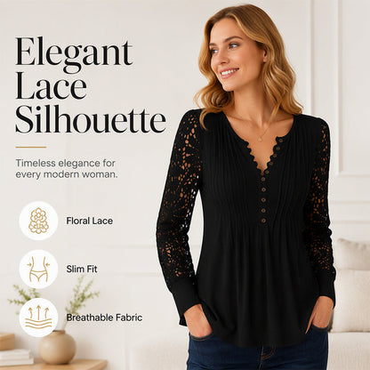Women's Casual Lace Long-Sleeved V-Neck Top