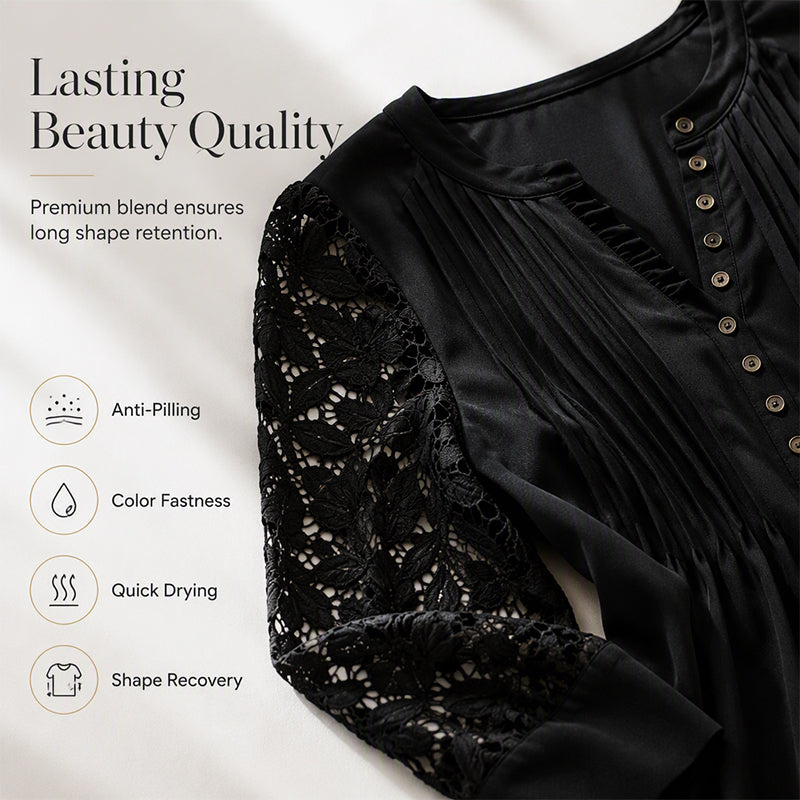 Women's Casual Lace Long-Sleeved V-Neck Top