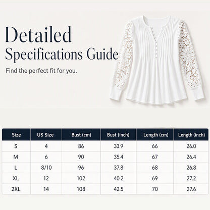 Women's Casual Lace Long-Sleeved V-Neck Top
