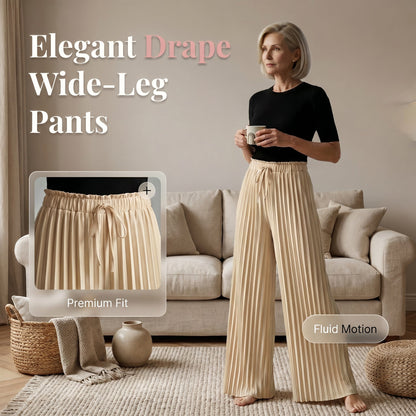 Pleated Wide-Leg Pants with Drawstring Waist