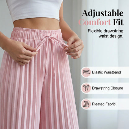 Pleated Wide-Leg Pants with Drawstring Waist