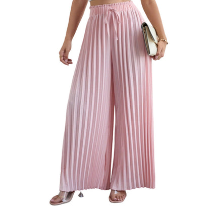 Pleated Wide-Leg Pants with Drawstring Waist