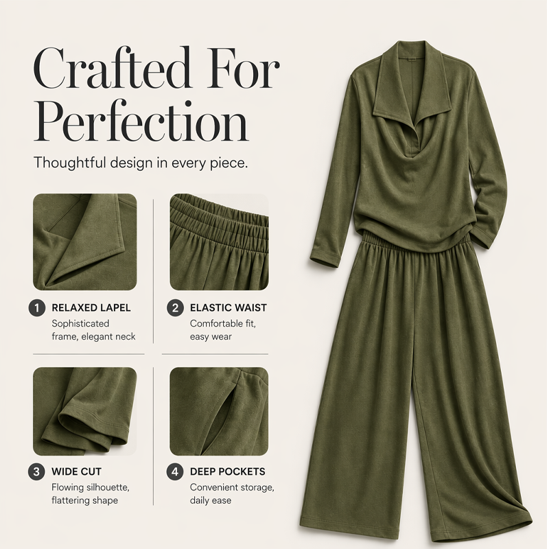 ✨Women's Casual Cowl Neck Top and Wide-Leg Pants Set -Effortless Style 🤍