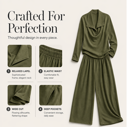 ✨Women's Casual Cowl Neck Top and Wide-Leg Pants Set -Effortless Style 🤍
