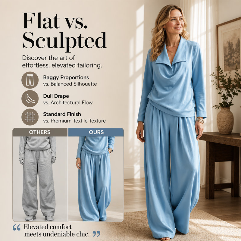 ✨Women's Casual Cowl Neck Top and Wide-Leg Pants Set -Effortless Style 🤍
