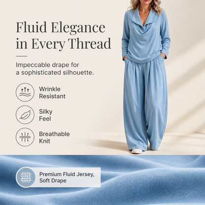✨Women's Casual Cowl Neck Top and Wide-Leg Pants Set -Effortless Style 🤍