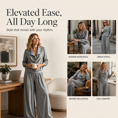 ✨Women's Casual Cowl Neck Top and Wide-Leg Pants Set -Effortless Style 🤍