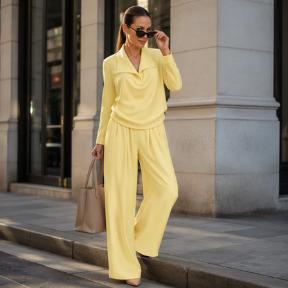 ✨Women's Casual Cowl Neck Top and Wide-Leg Pants Set -Effortless Style 🤍