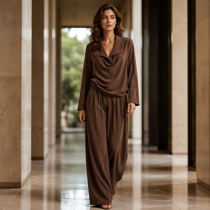 ✨Women's Casual Cowl Neck Top and Wide-Leg Pants Set -Effortless Style 🤍