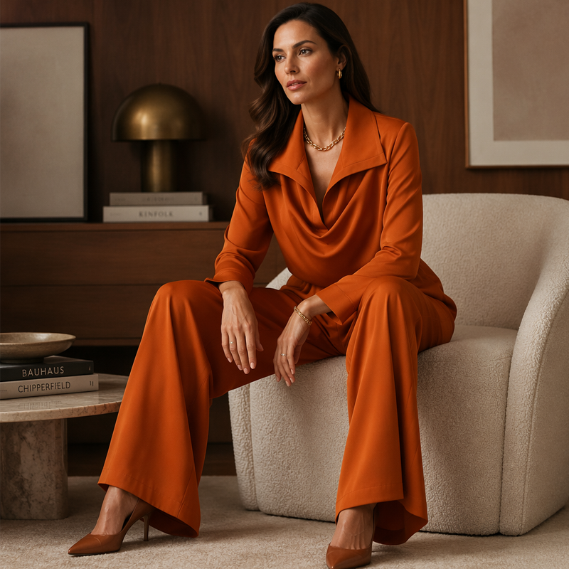 ✨Women's Casual Cowl Neck Top and Wide-Leg Pants Set -Effortless Style 🤍