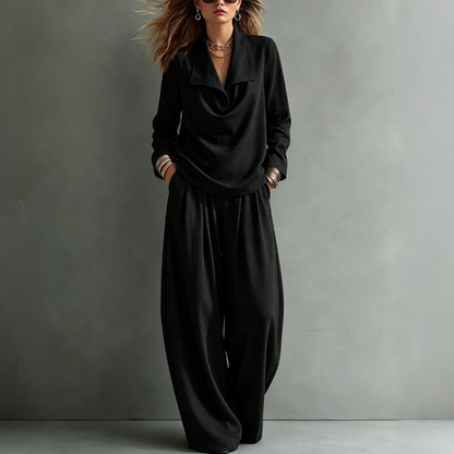 ✨Women's Casual Cowl Neck Top and Wide-Leg Pants Set -Effortless Style 🤍