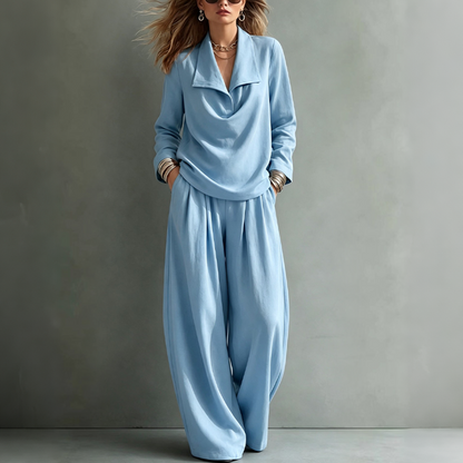 ✨Women's Casual Cowl Neck Top and Wide-Leg Pants Set -Effortless Style 🤍