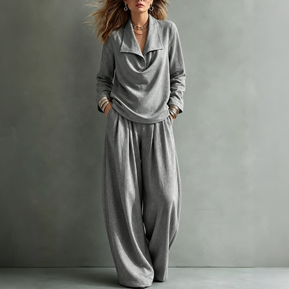✨Women's Casual Cowl Neck Top and Wide-Leg Pants Set -Effortless Style 🤍