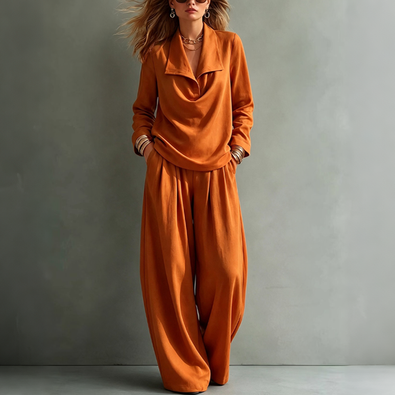 ✨Women's Casual Cowl Neck Top and Wide-Leg Pants Set -Effortless Style 🤍