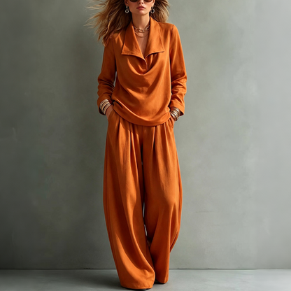✨Women's Casual Cowl Neck Top and Wide-Leg Pants Set -Effortless Style 🤍