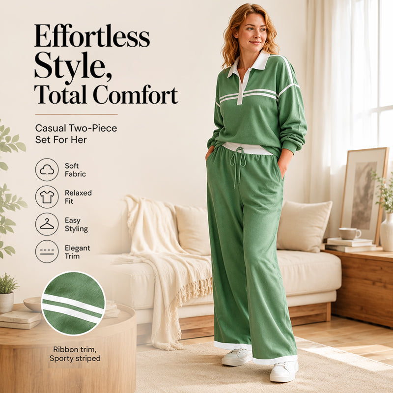 Women's Stripe Patchwork Sweatshirt & Wide-Leg Pants Set